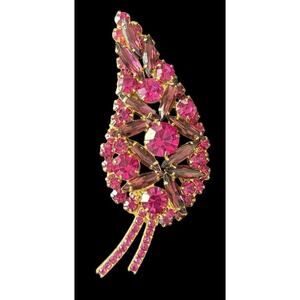 Juliana D&E Sticks N Stones Fuchsia PINK Purple Brooch Pin Leaf Designer